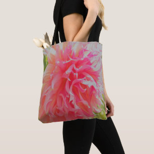 Bolsa Tote Coral Elegante e Dália Decorativa Rosa