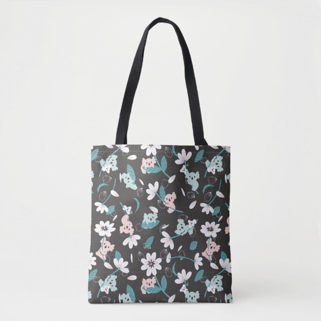 Bolsa Tote Corante Koala Pattern Cute Animal e Floral (Frente)