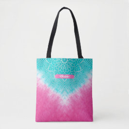 Bolsa Tote Corante rosa e azul colado com modo Mandala