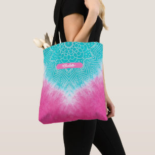 Bolsa Tote Corante rosa e azul colado com modo Mandala