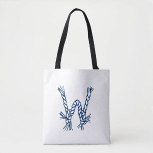 Bolsa Tote Corda náutica nós monograma personalizado branco