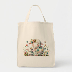 Bolsa Tote Corderinhos Fofos com Acentos Florais e Patchwork