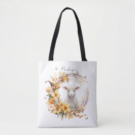 Bolsa Tote Cordero de Páscoa em Aquarela Personalizado