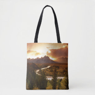 Bolsa Tote Cordilheira Teton ao pôr do sol, a partir do rio S