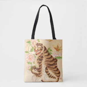 Bolsa Tote Coreano Striped Tiger Vintage Minhwa