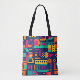 Bolsa Tote cores abstrato neon e formas geométricas boêmicas