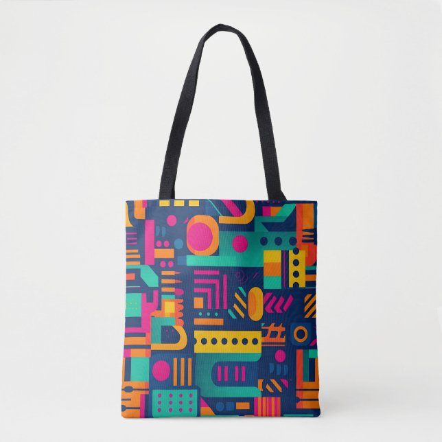Bolsa Tote cores abstrato neon e formas geométricas boêmicas (Frente)