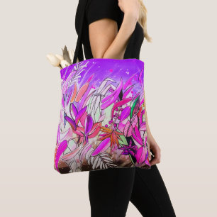 Bolsa Tote Cores Aquáticas Folhas Botânicas Rosa púrpura