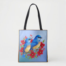 Bolsa Tote Cores-Bluebird Emitidos Entre Flores Vermelhas