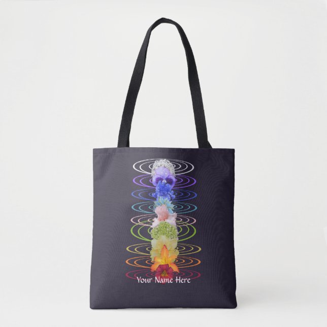 Bolsa Tote Cores de Chakras Flores Meditação Zen (Frente)