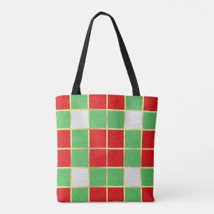 Bolsa Tote Cores de Feriado de Tendência Vermelho, Verde e D