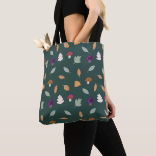 Bolsa Tote Cores de outono com Folhas e Cogumelos Padrão