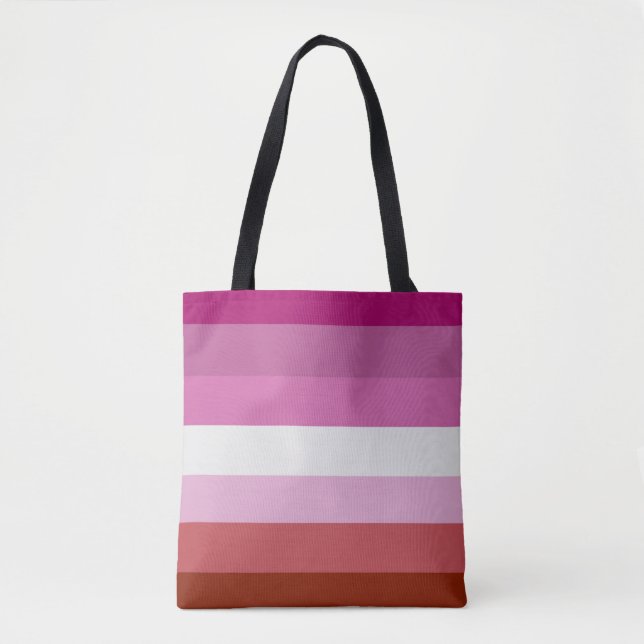 Bolsa Tote Cores do Orgulho Lésbico com Batom - (Frente)