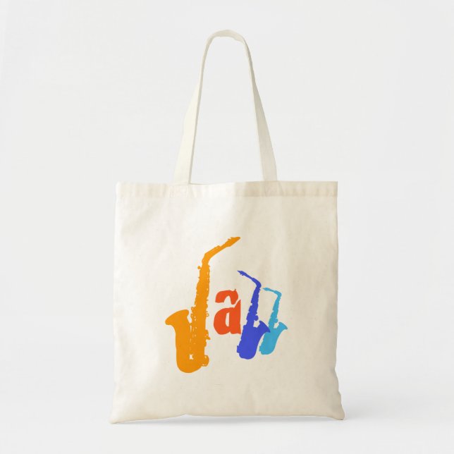 Bolsa Tote Cores do saco de Tote de Ilustração Jazz Sax (Frente)