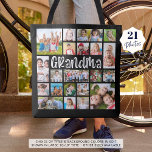 Bolsa Tote Cores Personalizadas da Colagem de Fotos Moderna V<br><div class="desc">Crie facilmente uma bolsa de tote moderna das memórias fotográficas para uma avó que utilize este modelo de colagem fotográfica fácil de carregar com 21 imagens dos seus netos em vários tamanhos e formas na sua escolha de título e cores de fundo (mostradas em branco a preto). Faz um presente...</div>
