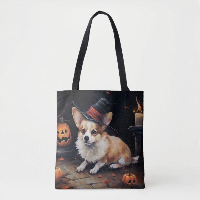 Bolsa Tote Corgi Abóboras Halloween Assustador (Frente)