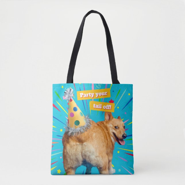 Bolsa Tote Corgi Butt Birthday Hat (Frente)