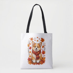 Bolsa Tote Corgi Dog Aconchegante de Outono