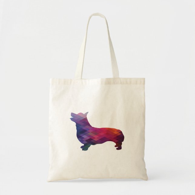 Bolsa Tote Corgi Dog Geométrica Patterna Silhouette Purple (Frente)