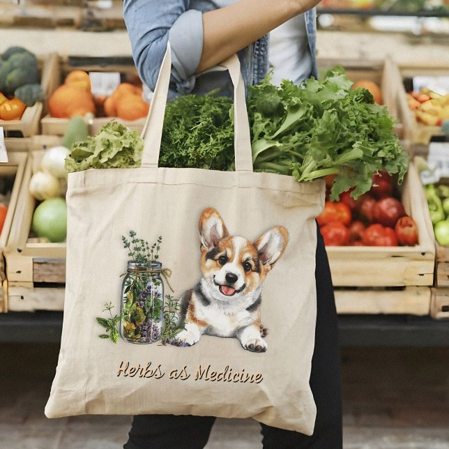 Bolsa Tote Corgi Dog Herbs como Medicina (Criador carregado)