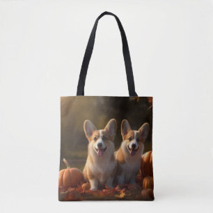 Bolsa Tote Corgi Filhote Delícia de Outono Abóbora 