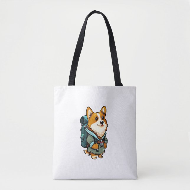 Bolsa Tote Corgi Hiking e Camping (Frente)