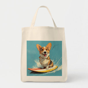 Bolsa Tote Corgi montado em prancha de surfe