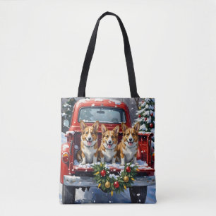Bolsa Tote Corgi Natal Caminhão Vermelho Férias