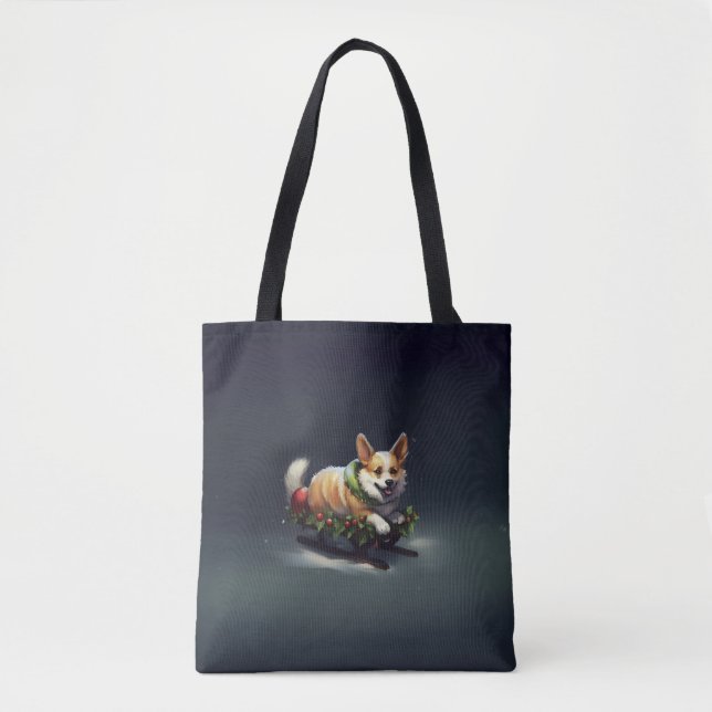 Bolsa Tote Corgi Natal Inverno de Neve (Frente)