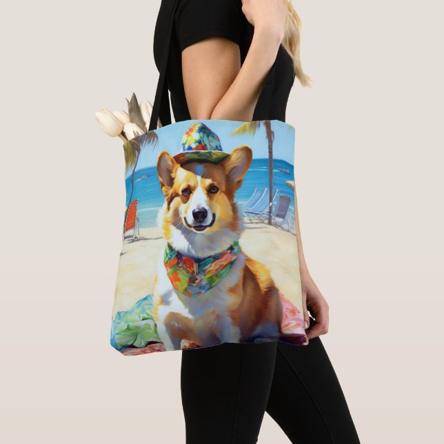 Bolsa Tote Corgi on Beach, presente de verão para amantes de  (Close Up)