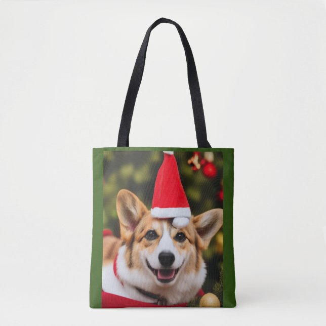Bolsa Tote Corgi sorrindo de natal (Frente)