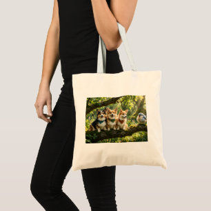 Bolsa Tote Corgis e Pássaro