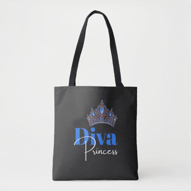 Bolsa Tote Coroa azul com diamantes, mulheres (Frente)
