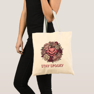 Bolsa Tote Coroa de Abóbora Floral Rosa Ficar Assustador