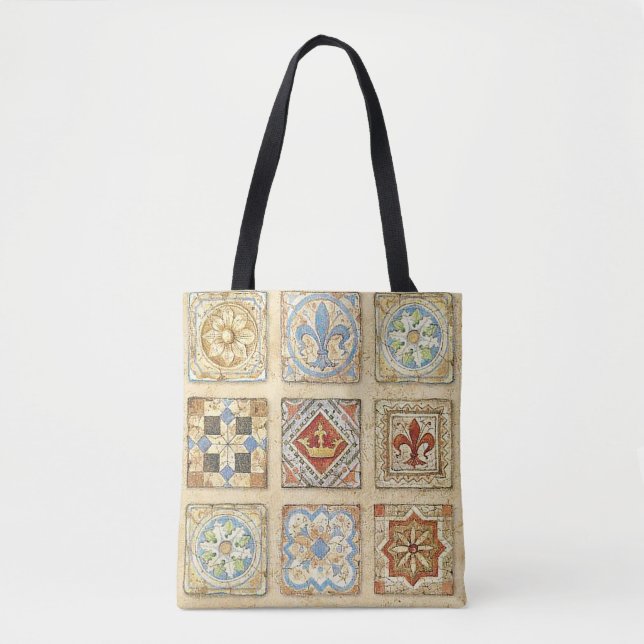 Bolsa Tote Coroa de Azulejo Cerâmico Medieval Fleur De Lis (Frente)
