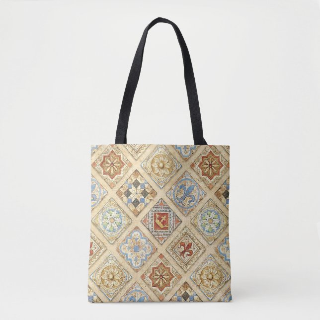 Bolsa Tote Coroa de Azulejos Cerâmicos Medieval Fleur De Lis (Frente)