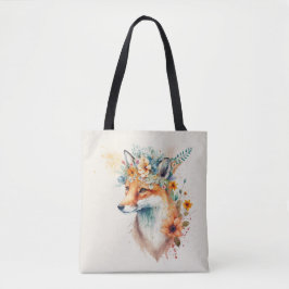 Bolsa Tote Coroa de Flor de Raposa Aquarela
