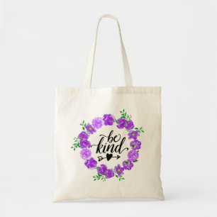 Bolsa Tote Coroa de Floral Roxa em Aquarela - Seja Gentil
