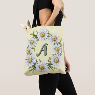 Bolsa Tote Coroa de Margarida em Aquarela Personalizada com N