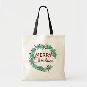Bolsa Tote Coroa de Natal Moderna com Folhagens de Frutas