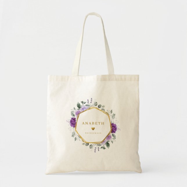 Bolsa Tote Coroa de Noiva Roxa Floral (Frente)
