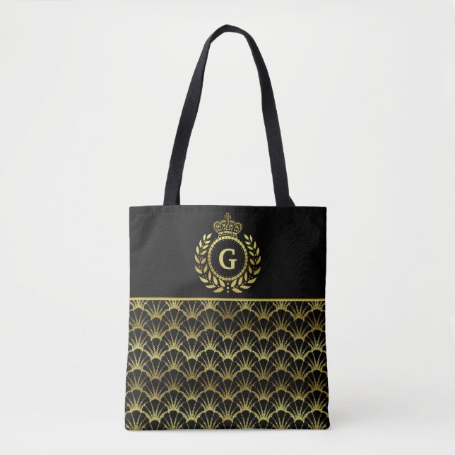 Bolsa Tote Coroa Dourado Deco Shell da grinalda do louro do (Frente)