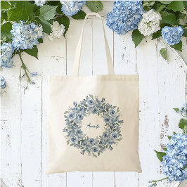 Bolsa Tote Coroa Floral Azul e Laço Personalizado