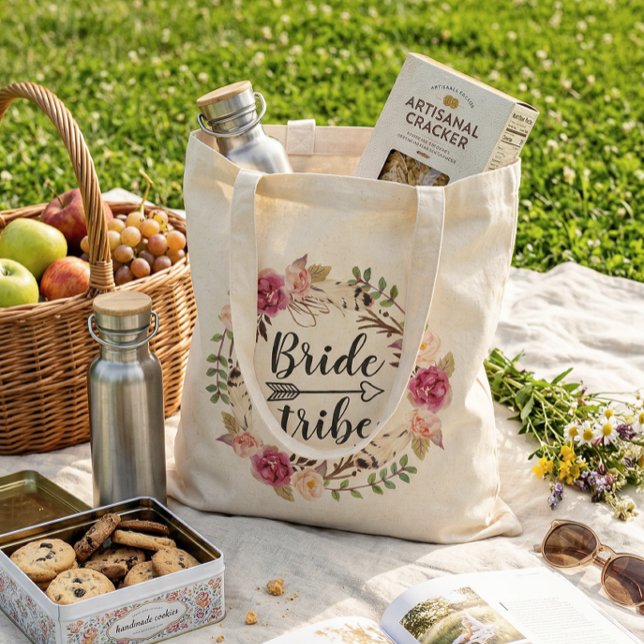 Bolsa Tote Coroa Floral Boho Aquarela Noiva Tribo (Criador carregado)