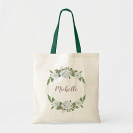 Bolsa Tote Coroa floral branca com nome
