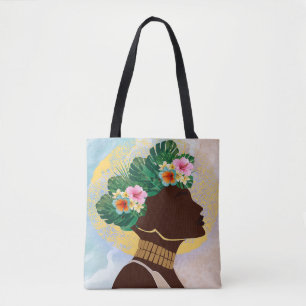 Bolsa Tote Coroa Floral de Mulher Americana Africana