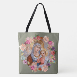 Bolsa Tote Coroa floral dos anjos de Jesus do bebê de Mary d