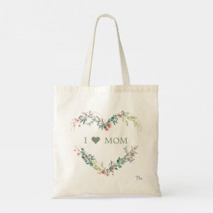 Bolsa Tote Coroa Floral Eu Amo Mamãe Coração em Rosa & Verde