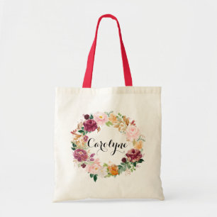 Bolsa Tote Coroa Floral Outono Aquarela Boho Damas de Honor
