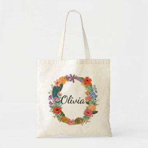 Bolsa Tote Coroa Floral Personalizada Nome Botânico